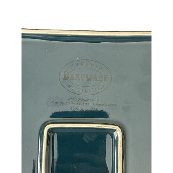 World Market Green Ceramic Bakeware Dish with Handles blue square - Picture 6 of 12